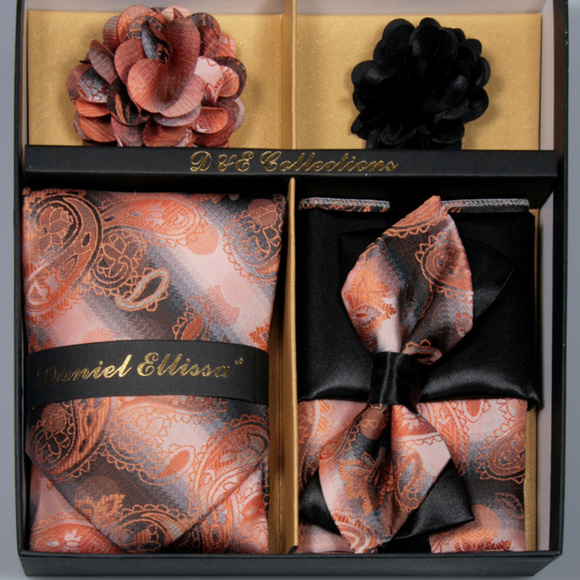 Daniel Ellissa Other - 6 Piece Black Peach Paisley Necktie & Bow Tie Set